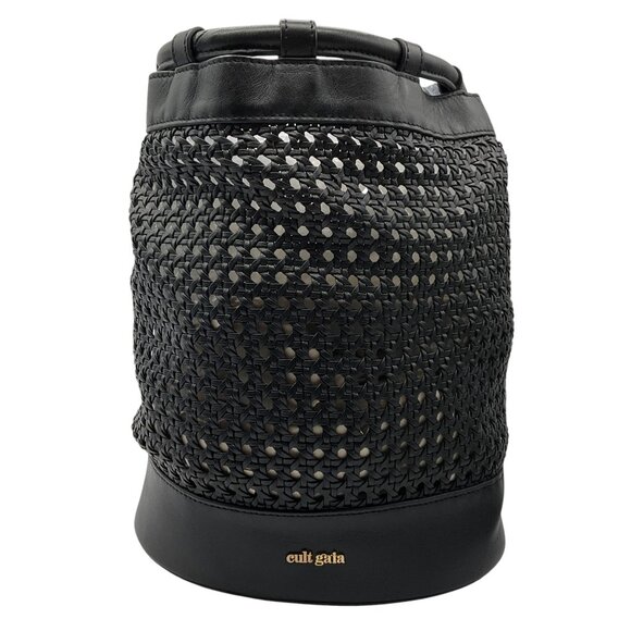 Cult Gaia Black Fifi Woven Leather Mini Backpack
